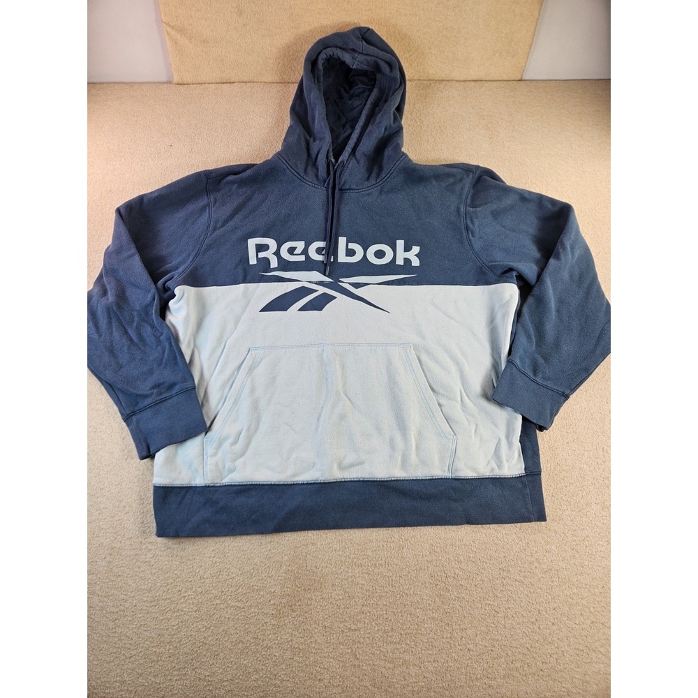 Reebok Men's XXL Blue White Colorblock Pullover Hoodie Big Logo Sweatshirt